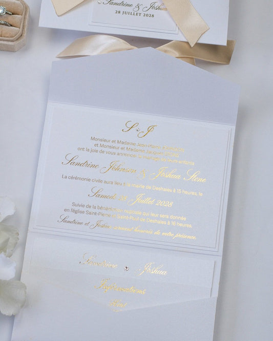 Amaryllis - Faire - part - Faire - part Pochette + 2 cartons (Invitation / Informations / RSVP / Programme ou autre) - Sans enveloppe - Luxe Carterie Studio