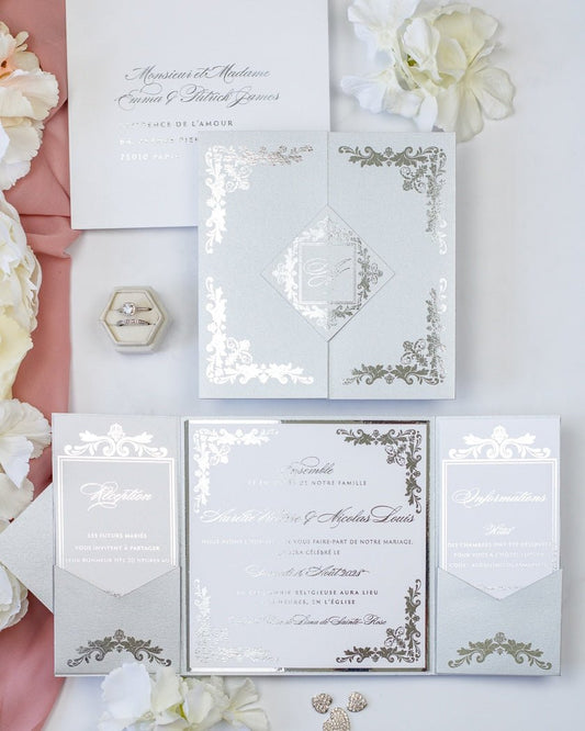 Amber - Faire - part - Faire - part + 2 cartons (Invitation / Informations / RSVP / Programme ou autre) - Sans enveloppe - Luxe Carterie Studio