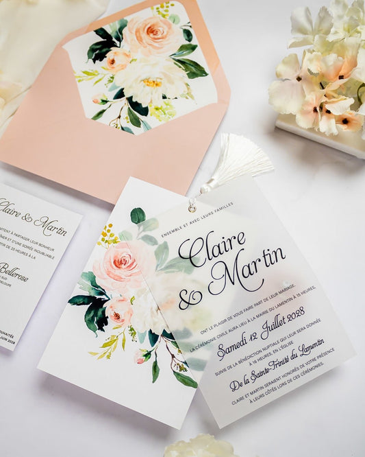"Amour" - Faire-part de mariage fleuris élégant et romantique avec dorure or - Wedding stationery - Création Luxe Carterie Studio