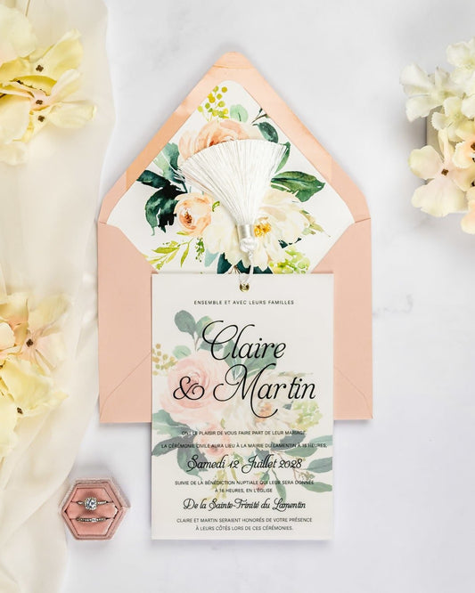 "Amour" - Faire-part de mariage fleuris élégant et romantique avec dorure or - Wedding stationery - Création Luxe Carterie Studio