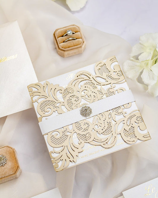 "Anastasia" - Faire-part de mariage laser cut élégant et romantique avec dorure or - Wedding stationery - Création Luxe Carterie Studio
