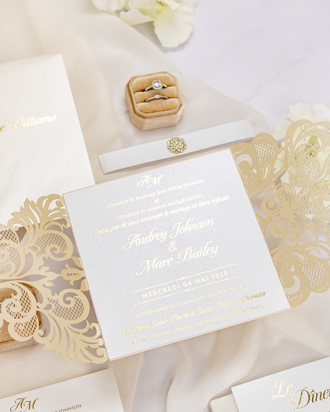 "Anastasia" - Faire-part de mariage laser cut élégant et romantique avec dorure or - Wedding stationery - Création Luxe Carterie Studio