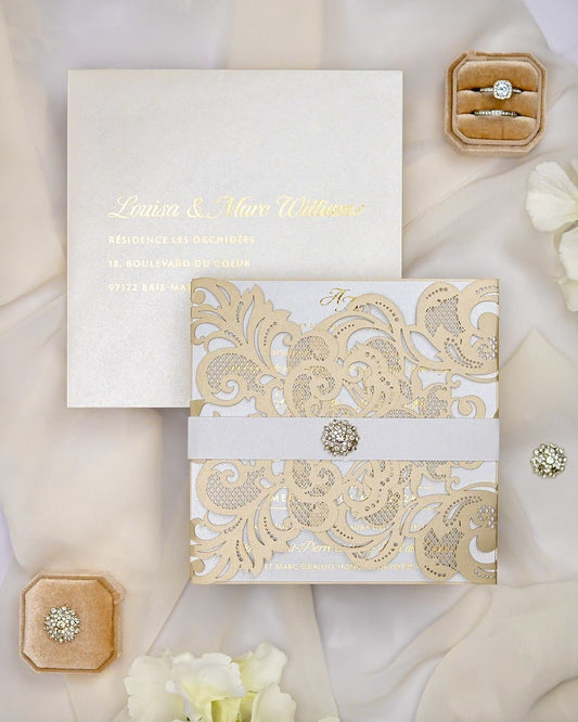 "Anastasia" - Faire-part de mariage laser cut élégant et romantique avec dorure or - Wedding stationery - Création Luxe Carterie Studio