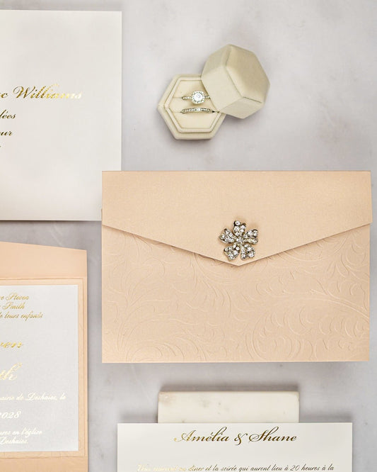 "Ancolie" - Faire-part de mariage chic, élégant et romantique avec dorure or - Wedding stationery - Création Luxe Carterie Studio