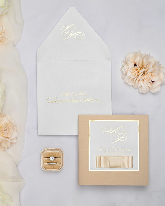 "Andrea" - Faire-part de mariage chic, élégant et romantique avec dorure or - Wedding stationery - Création Luxe Carterie Studio