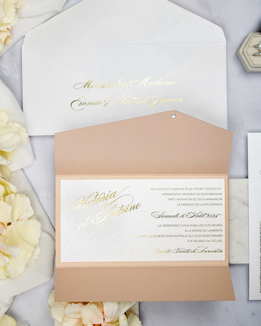 "Angèle" - Faire-part de mariage chic, élégant et romantique avec dorure or - Wedding stationery - Création Luxe Carterie Studio