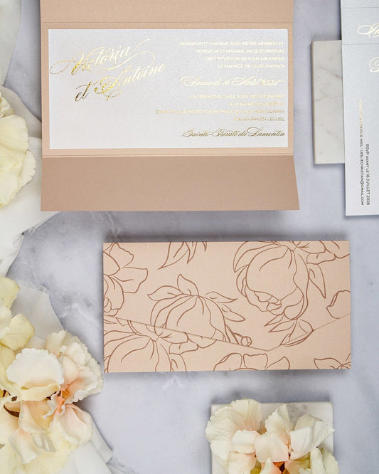 "Angèle" - Faire-part de mariage chic, élégant et romantique avec dorure or - Wedding stationery - Création Luxe Carterie Studio