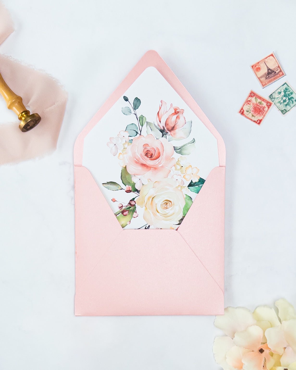 ARABELLA - Enveloppe épaisse avec doublure fleurie - Enveloppe - 12 cm x 16.5 cm - Luxe Carterie Studio