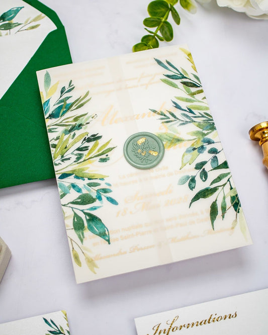 "Arum" - Faire-part de mariage fleuris élégant et romantique avec dorure or et wax seal – Wedding stationery - Création Luxe Carterie Studio