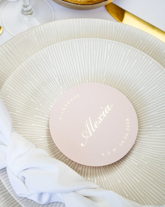 "Aude - Marque-place" – Marque-place chic, élégant et romantique avec dorure or pour réception de mariage – Papeterie de mariage - Wedding stationery - Création Luxe Carterie Studio