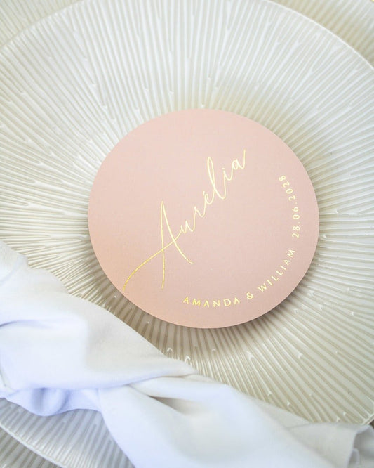 "Ayana - Marque-place" – Marque-place chic, élégant et romantique avec dorure or pour réception de mariage – Papeterie de mariage - Wedding stationery - Création Luxe Carterie Studio