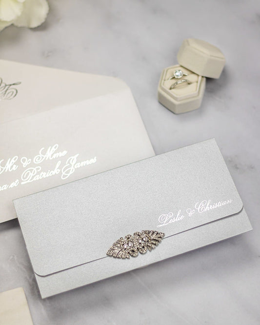 "Azalée" - Faire-part de mariage luxueux, chic et élégant avec dorure argent – Wedding stationery - Création Luxe Carterie Studio