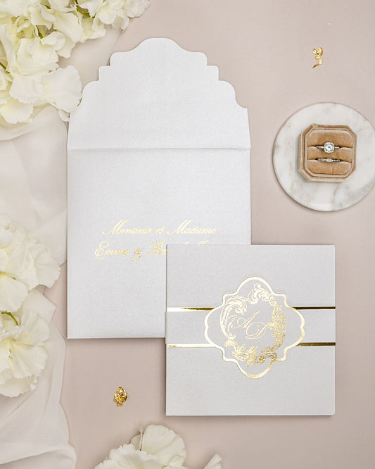 "Bleuet" - Faire-part de mariage chic, élégant et romantique avec dorure or - Wedding stationery - Création Luxe Carterie Studio