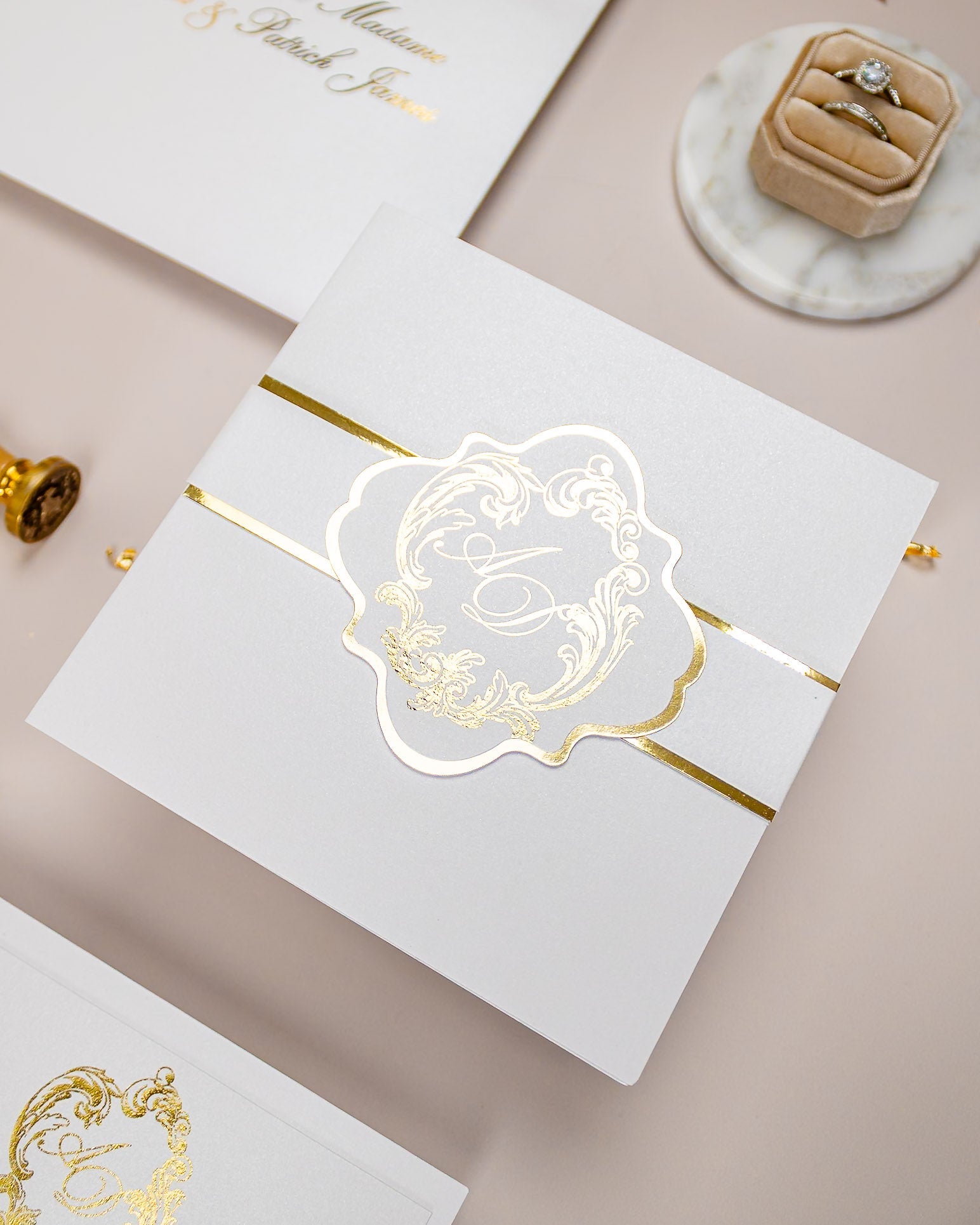 "Bleuet" - Faire-part de mariage chic, élégant et romantique avec dorure or - Wedding stationery - Création Luxe Carterie Studio