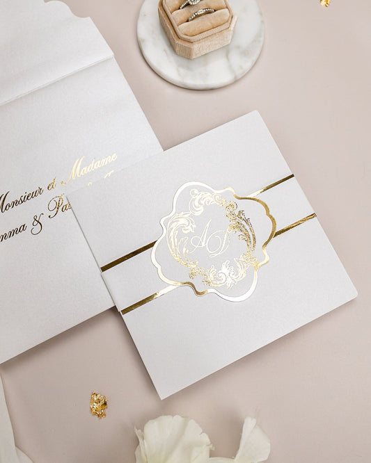 "Bleuet" - Faire-part de mariage chic, élégant et romantique avec dorure or - Wedding stationery - Création Luxe Carterie Studio