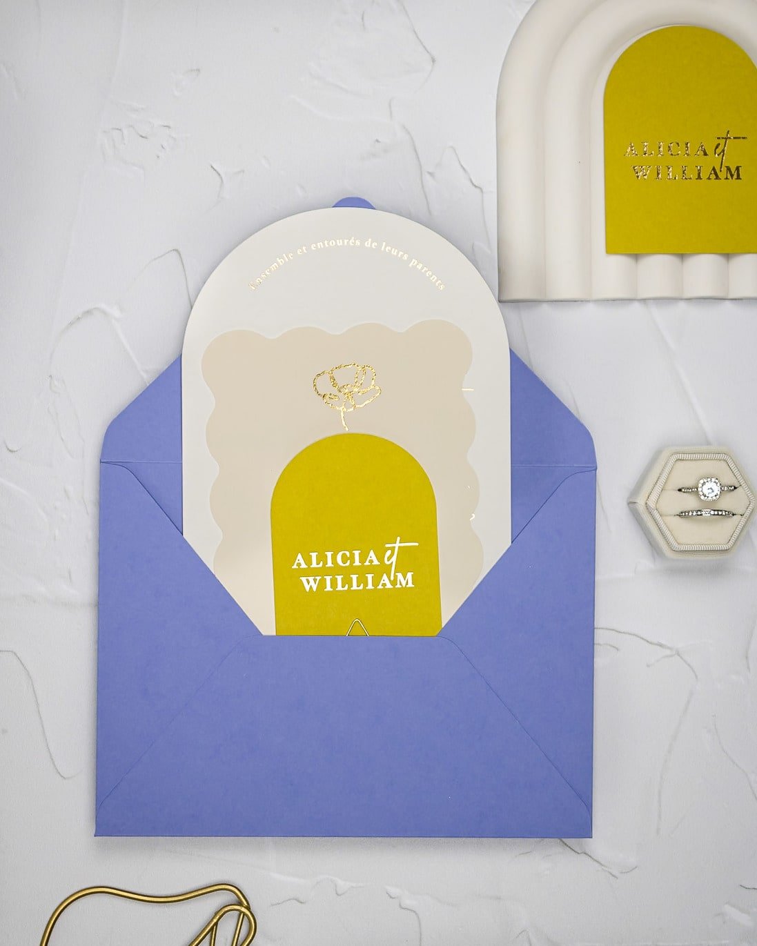 "Bony" - Faire-part de mariage moderne, chic et élégant avec dorure or – Wedding stationery - Création Luxe Carterie Studio