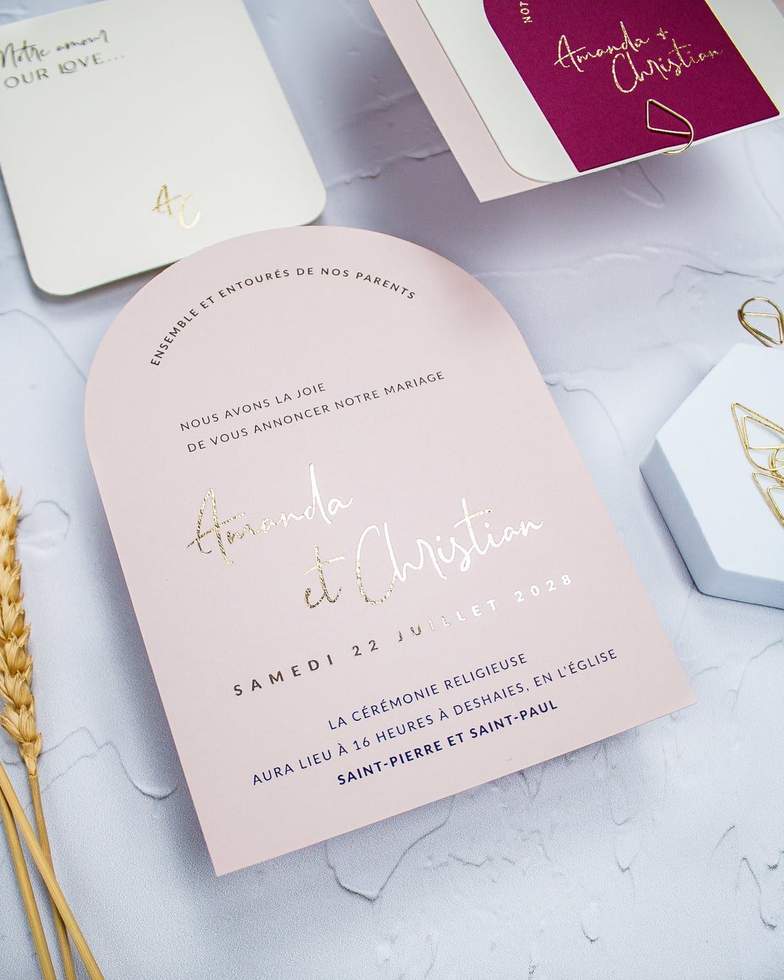 "Calla" - Faire-part de mariage moderne, chic et élégant avec dorure or – Wedding stationery - Création Luxe Carterie Studio