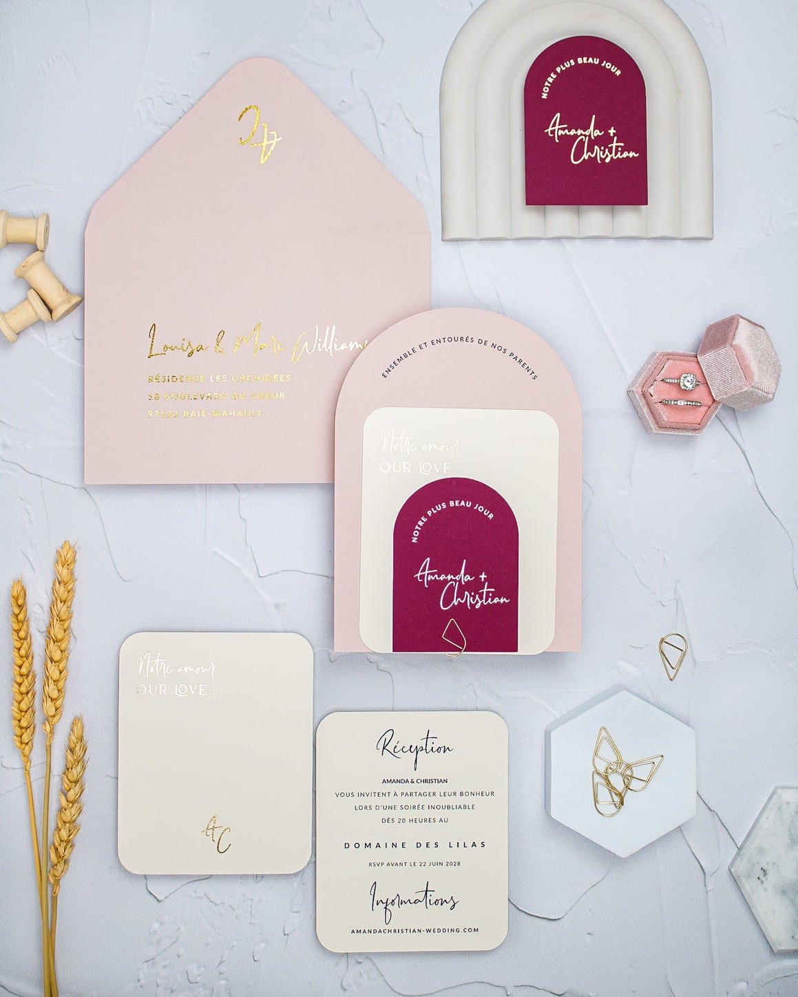"Calla" - Faire-part de mariage moderne, chic et élégant avec dorure or – Wedding stationery - Création Luxe Carterie Studio