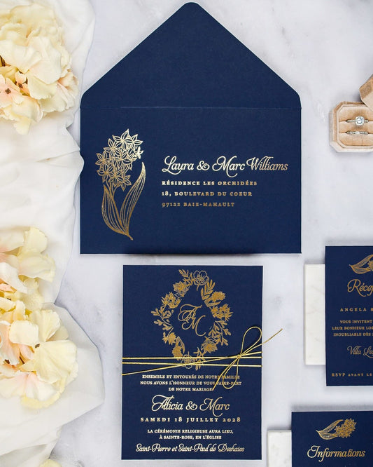 "Carla" - Faire-part de mariage chic, élégant et romantique avec dorure or - Wedding stationery - Création Luxe Carterie Studio