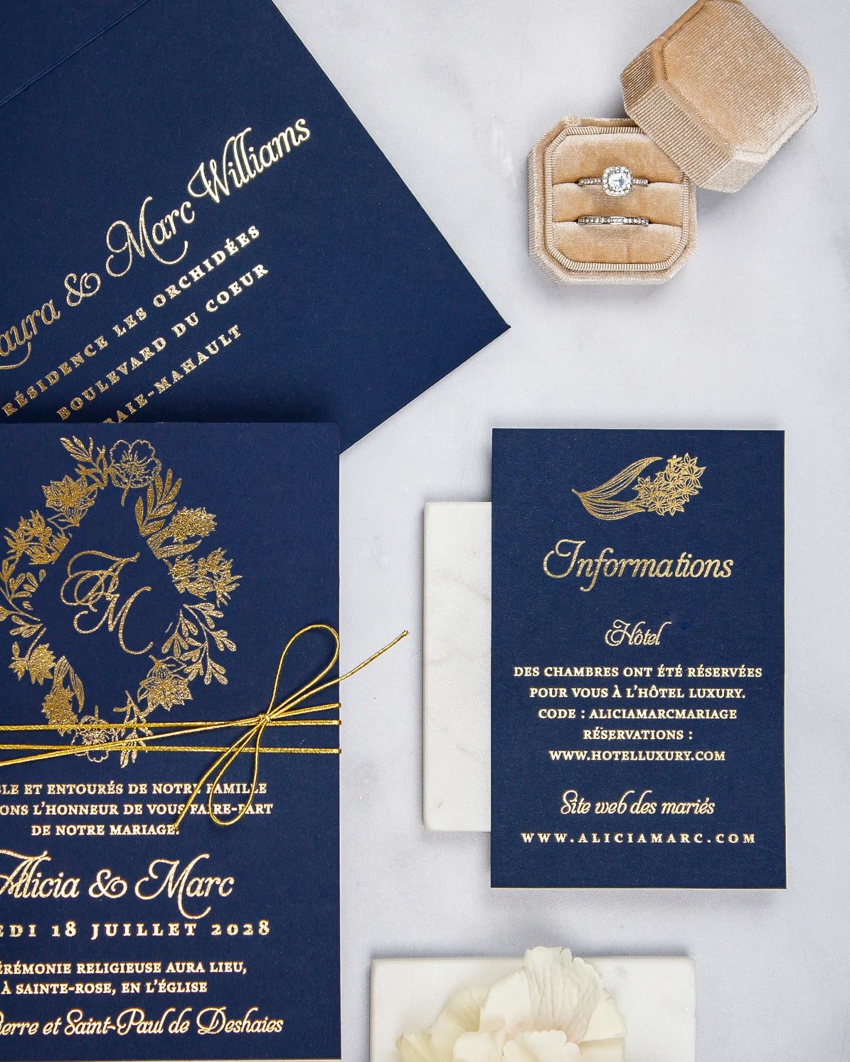 "Carla" - Faire-part de mariage chic, élégant et romantique avec dorure or - Wedding stationery - Création Luxe Carterie Studio