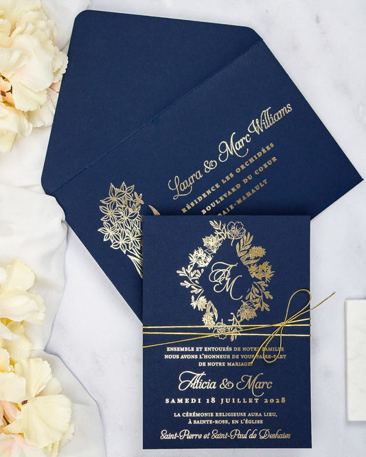 "Carla" - Faire-part de mariage chic, élégant et romantique avec dorure or - Wedding stationery - Création Luxe Carterie Studio