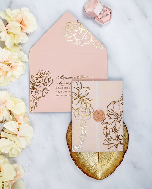 "Carline" - Faire-part de mariage chic, élégant et romantique avec dorure or - Wedding stationery - Création Luxe Carterie Studio