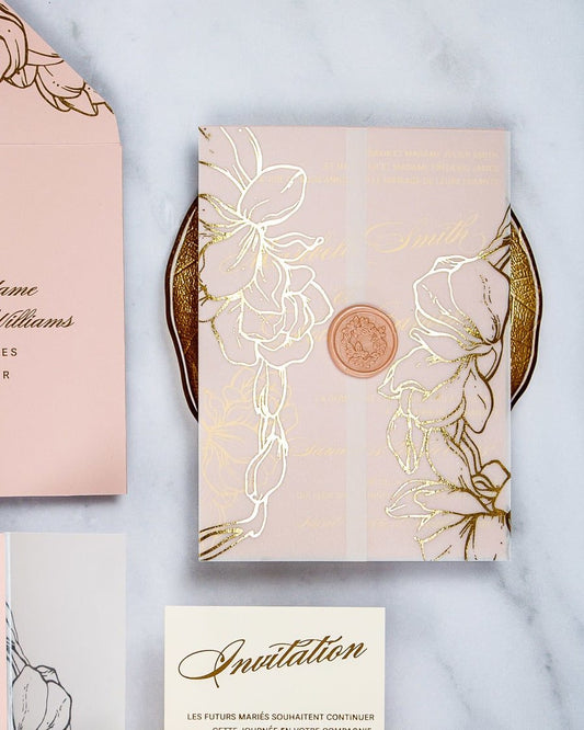 "Carline" - Faire-part de mariage chic, élégant et romantique avec dorure or - Wedding stationery - Création Luxe Carterie Studio