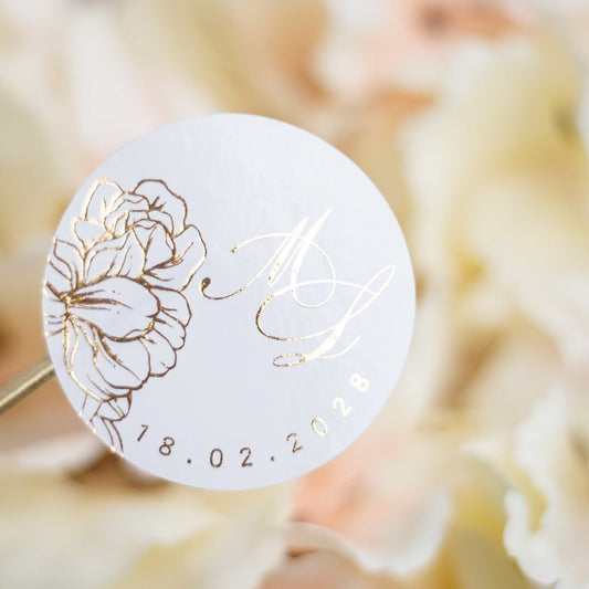 "Carline - Sticker" - Faire-part de mariage chic, élégant et romantique avec dorure or - Wedding stationery - Création Luxe Carterie Studio