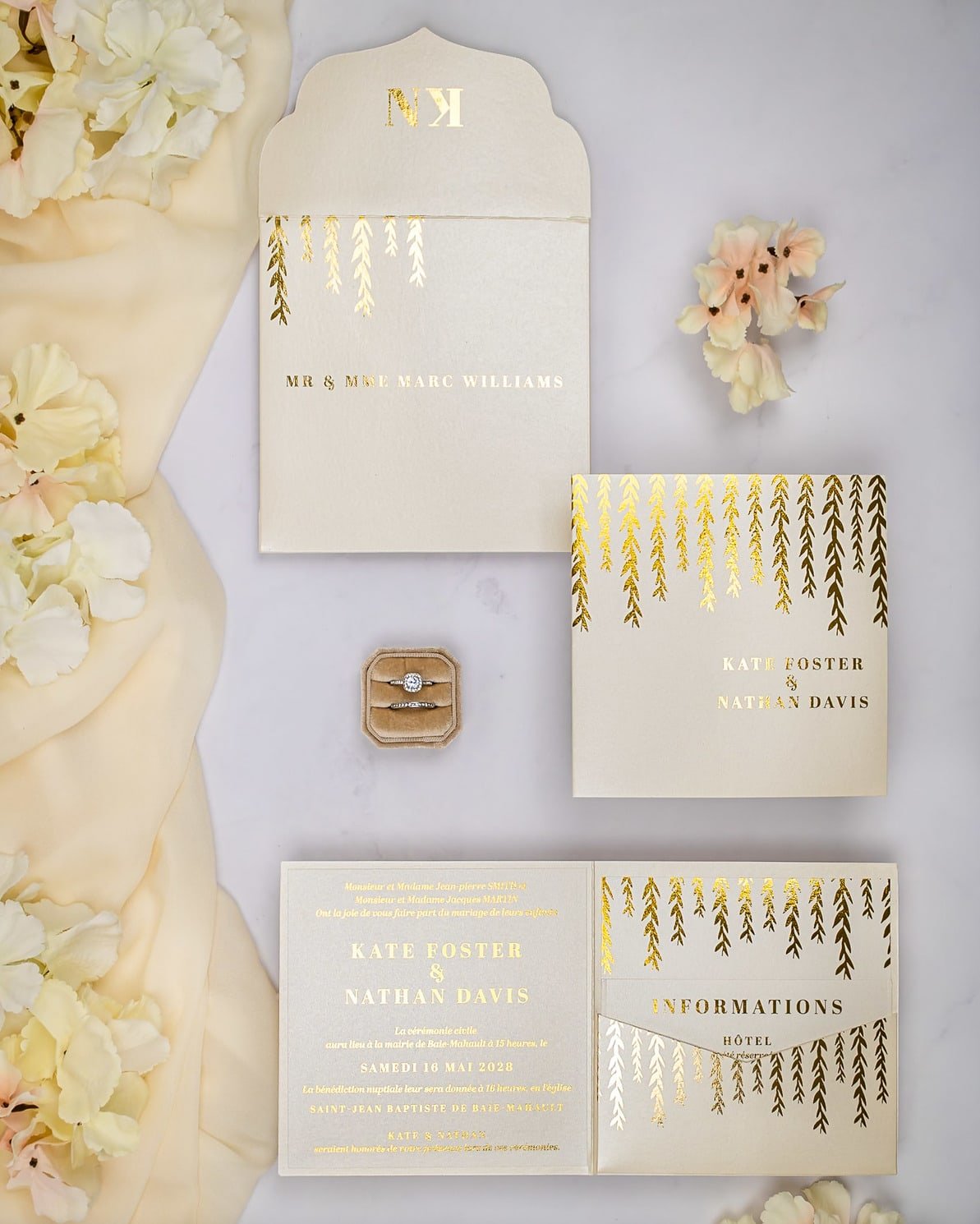 "Carly" - Faire-part de mariage chic, élégant et romantique avec dorure or - Wedding stationery - Création Luxe Carterie Studio