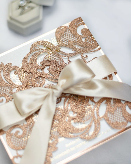 "Cassy" - Faire-part de mariage laser cut élégant et romantique avec dorure or - Wedding stationery - Création Luxe Carterie Studio