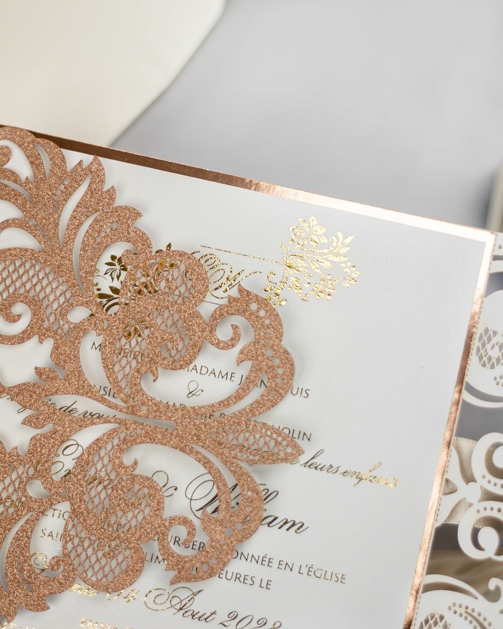 "Cassy" - Faire-part de mariage laser cut élégant et romantique avec dorure or - Wedding stationery - Création Luxe Carterie Studio