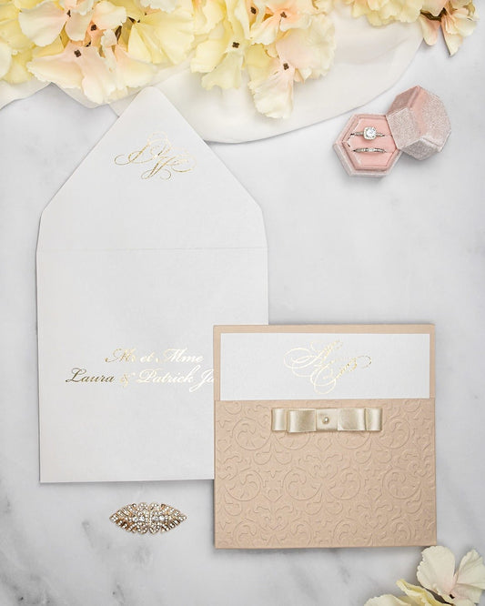 "Chanel" - Faire-part de mariage chic, élégant et romantique avec dorure or - Wedding stationery - Création Luxe Carterie Studio