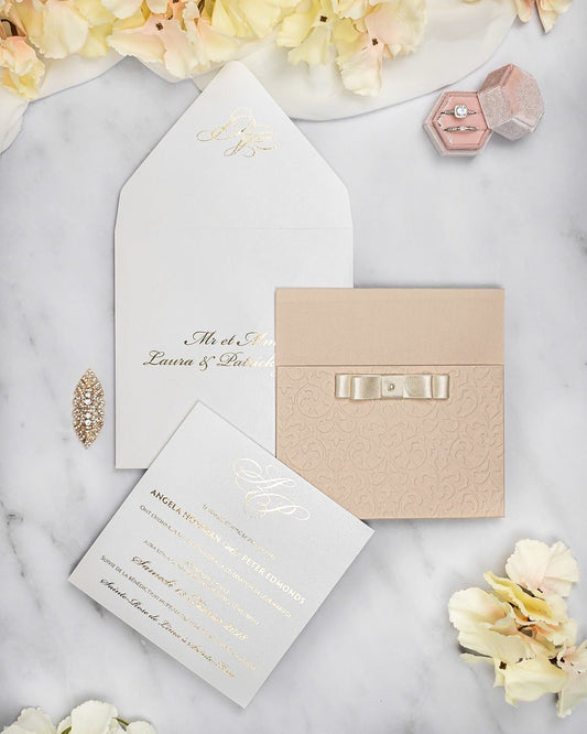 "Chanel" - Faire-part de mariage chic, élégant et romantique avec dorure or - Wedding stationery - Création Luxe Carterie Studio