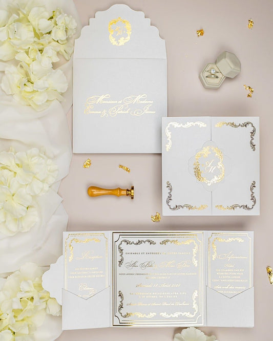 "Chantelle" - Faire-part de mariage chic, élégant et romantique avec dorure or - Wedding stationery - Création Luxe Carterie Studio