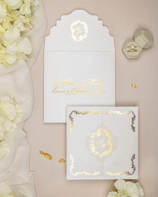 "Chantelle" - Faire-part de mariage chic, élégant et romantique avec dorure or - Wedding stationery - Création Luxe Carterie Studio