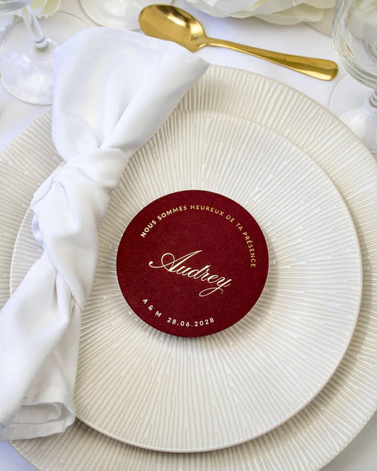 "Cléa - Marque-place" – Marque-place chic, élégant et romantique avec dorure or pour réception de mariage – Papeterie de mariage - Wedding stationery - Création Luxe Carterie Studio