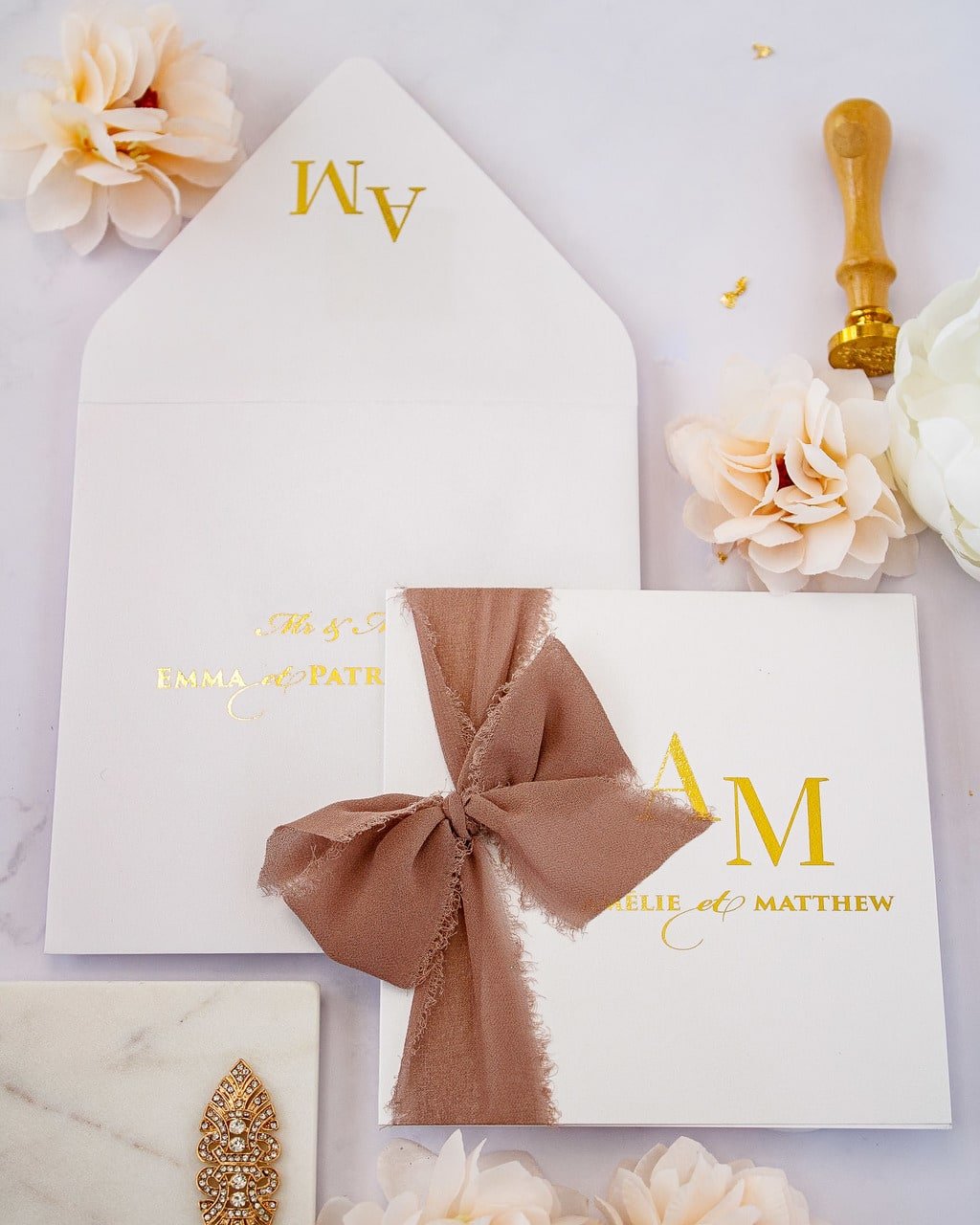 "Cloé" - Faire-part de mariage chic, élégant et romantique avec dorure or - Wedding stationery - Création Luxe Carterie Studio