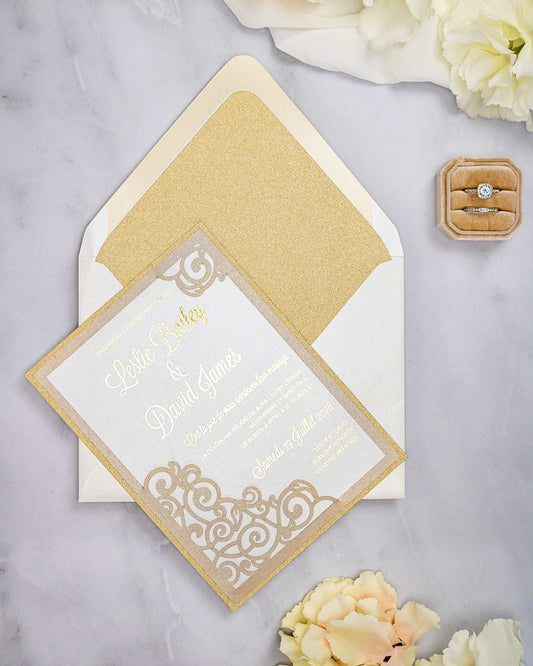 "Dahlia" - Faire-part de mariage laser cut élégant et romantique avec dorure or - Wedding stationery - Création Luxe Carterie Studio