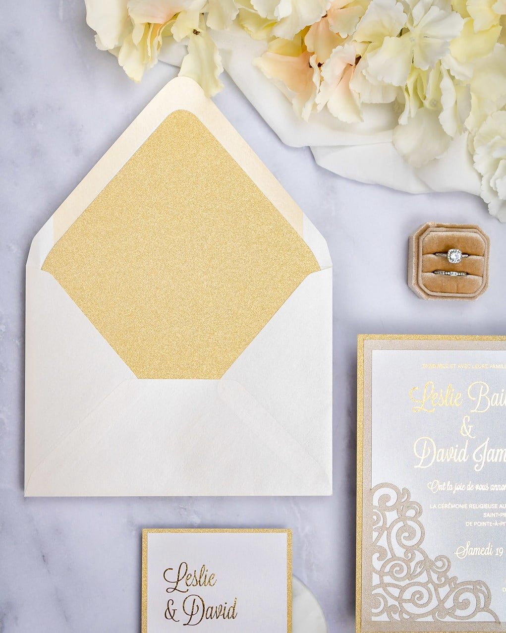 "Dahlia" - Faire-part de mariage laser cut élégant et romantique avec dorure or - Wedding stationery - Création Luxe Carterie Studio