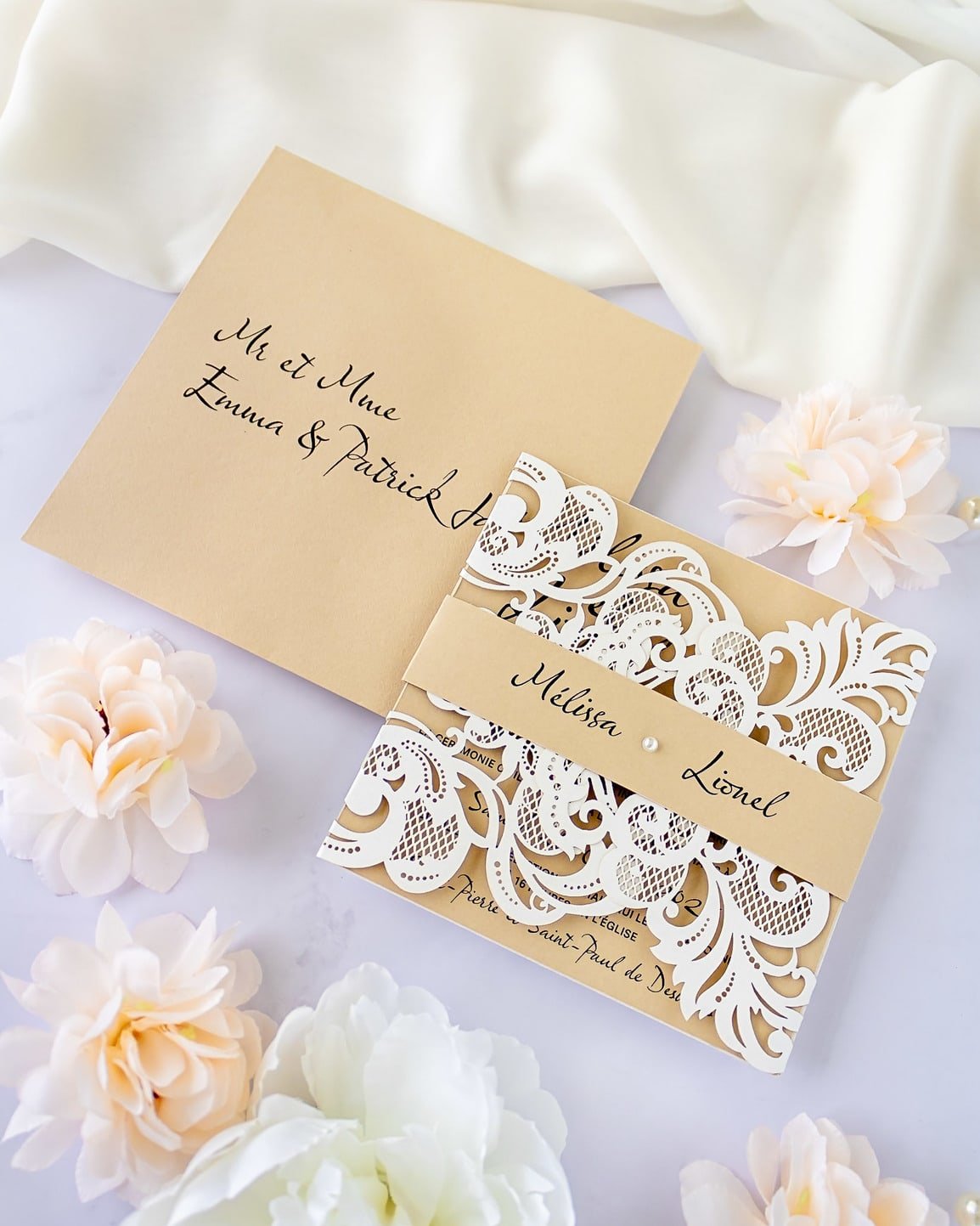 "Délicate" - Faire-part de mariage laser cut élégant et romantique avec dorure or - Wedding stationery - Création Luxe Carterie Studio