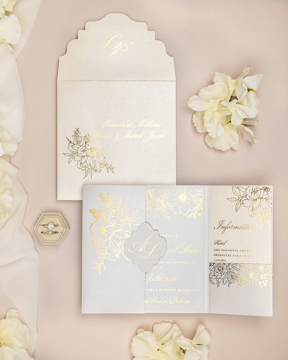 "Dona" - Faire-part de mariage chic, élégant et romantique avec dorure or - Wedding stationery - Création Luxe Carterie Studio