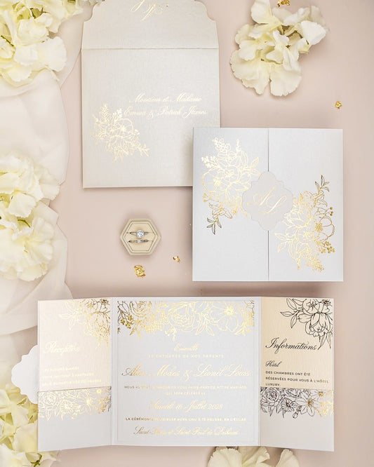 "Dona" - Faire-part de mariage chic, élégant et romantique avec dorure or - Wedding stationery - Création Luxe Carterie Studio
