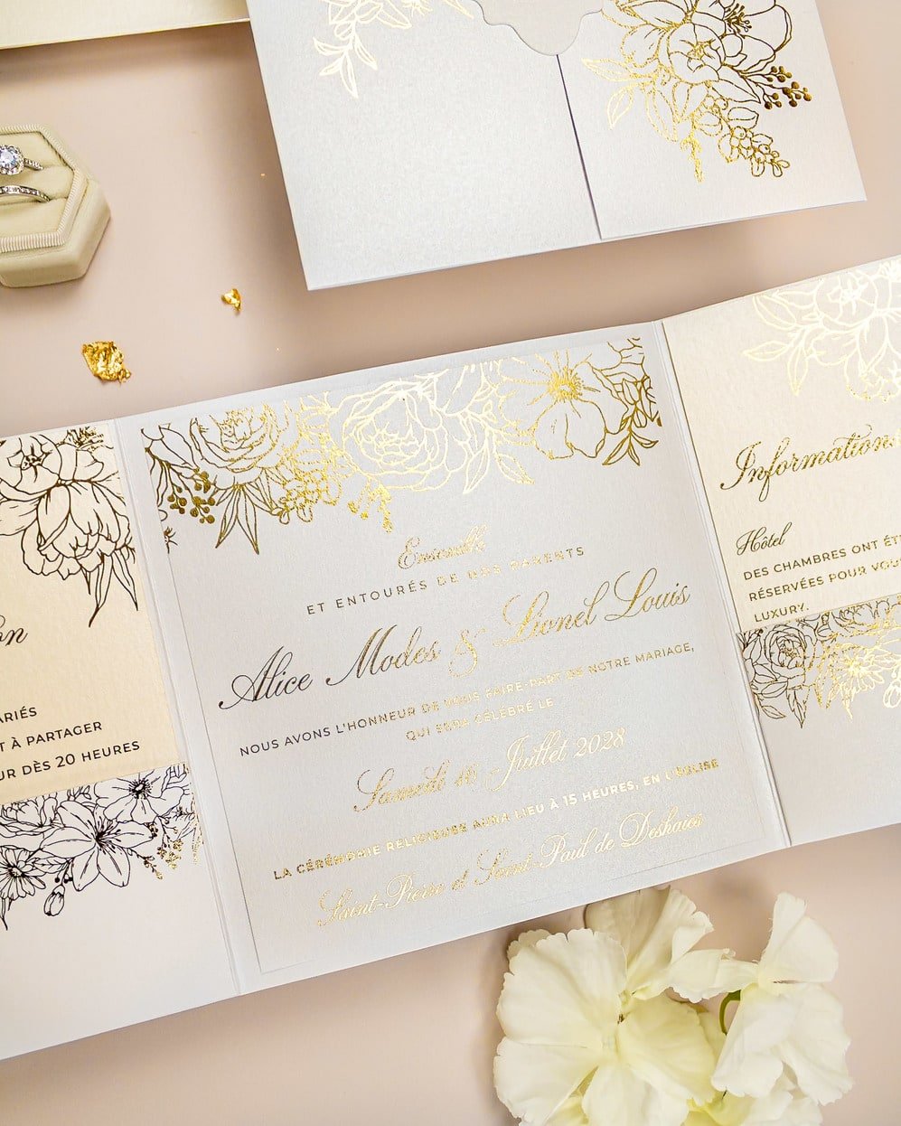 "Dona" - Faire-part de mariage chic, élégant et romantique avec dorure or - Wedding stationery - Création Luxe Carterie Studio