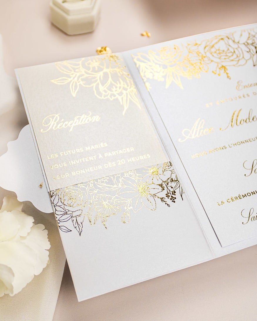 "Dona" - Faire-part de mariage chic, élégant et romantique avec dorure or - Wedding stationery - Création Luxe Carterie Studio