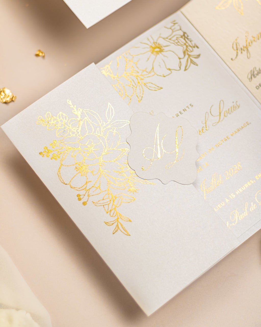 "Dona" - Faire-part de mariage chic, élégant et romantique avec dorure or - Wedding stationery - Création Luxe Carterie Studio