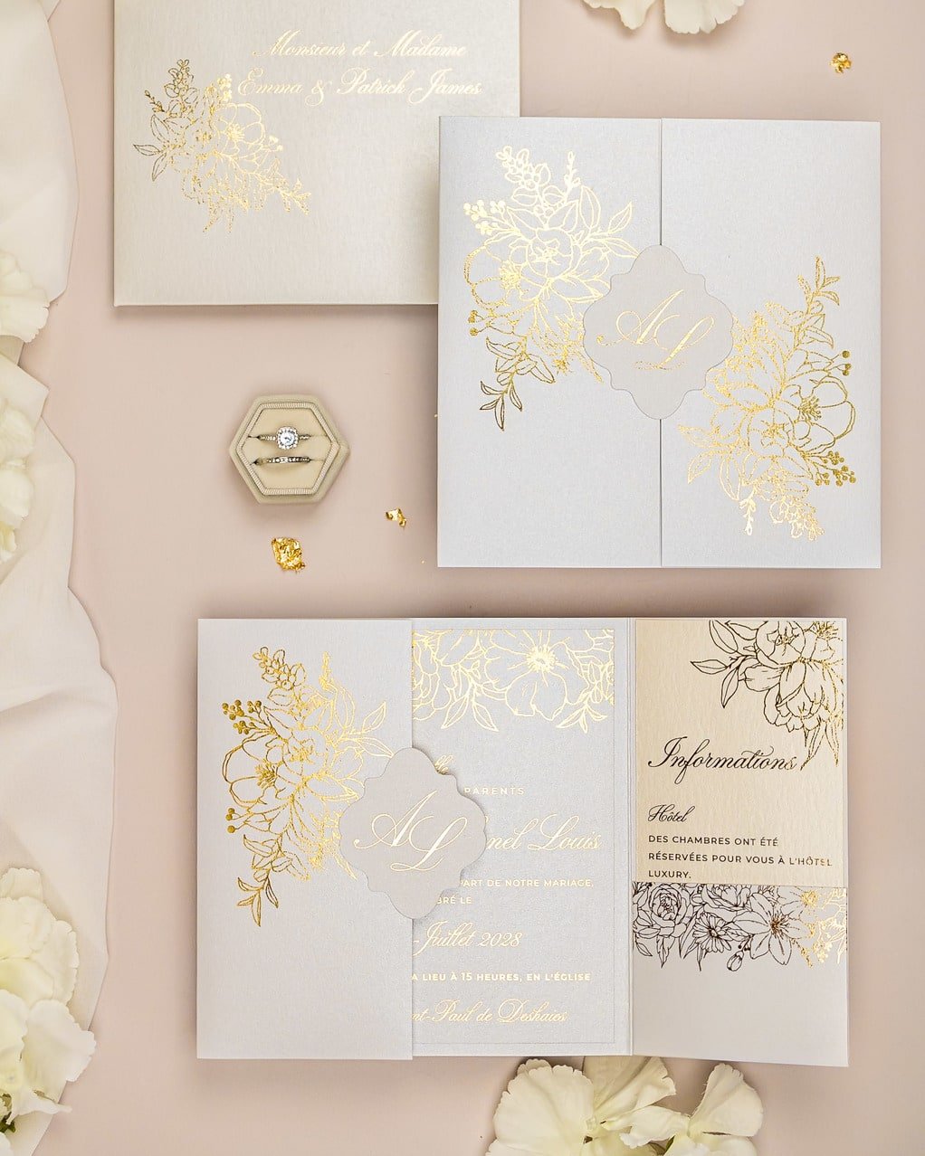 "Dona" - Faire-part de mariage chic, élégant et romantique avec dorure or - Wedding stationery - Création Luxe Carterie Studio