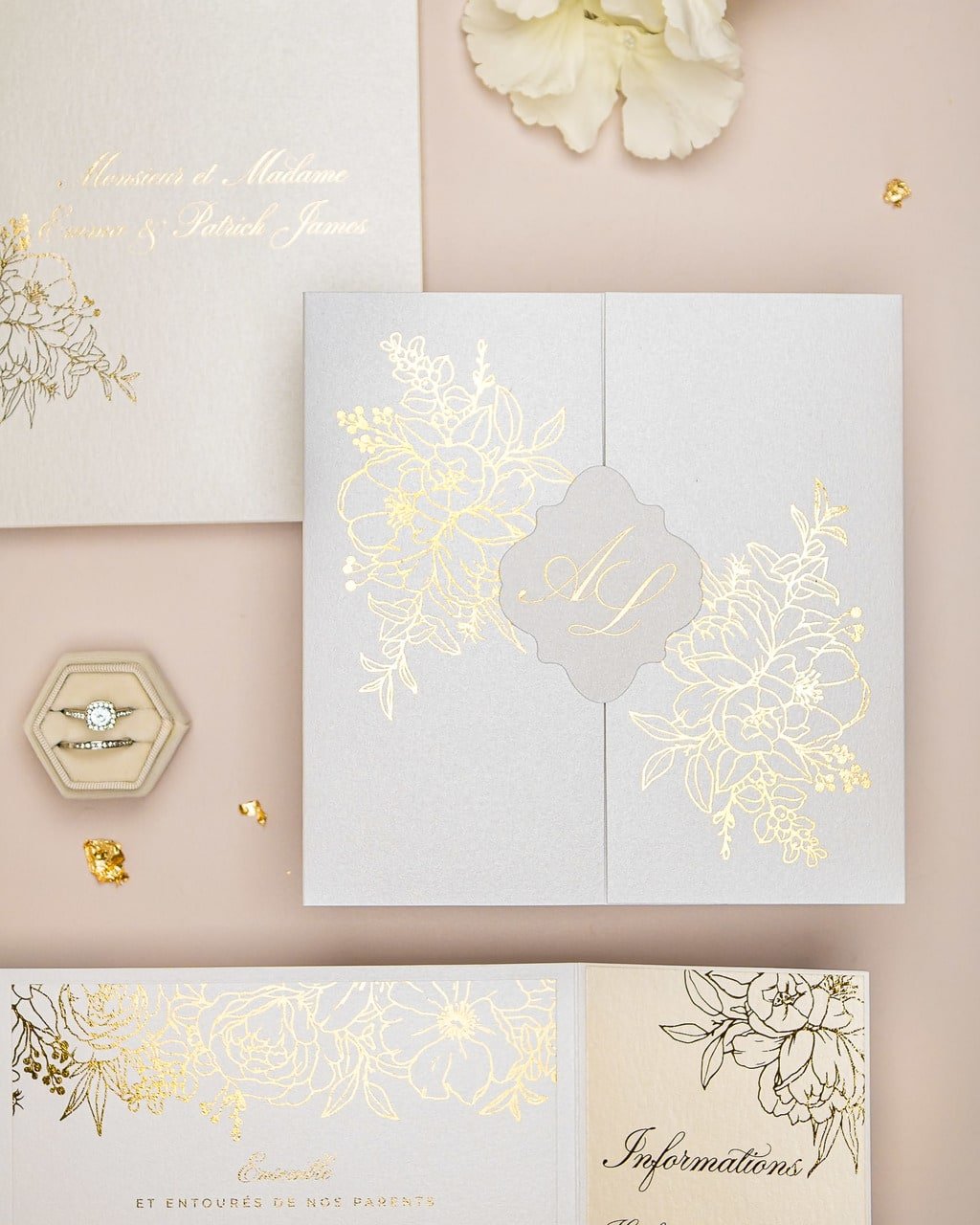 "Dona" - Faire-part de mariage chic, élégant et romantique avec dorure or - Wedding stationery - Création Luxe Carterie Studio