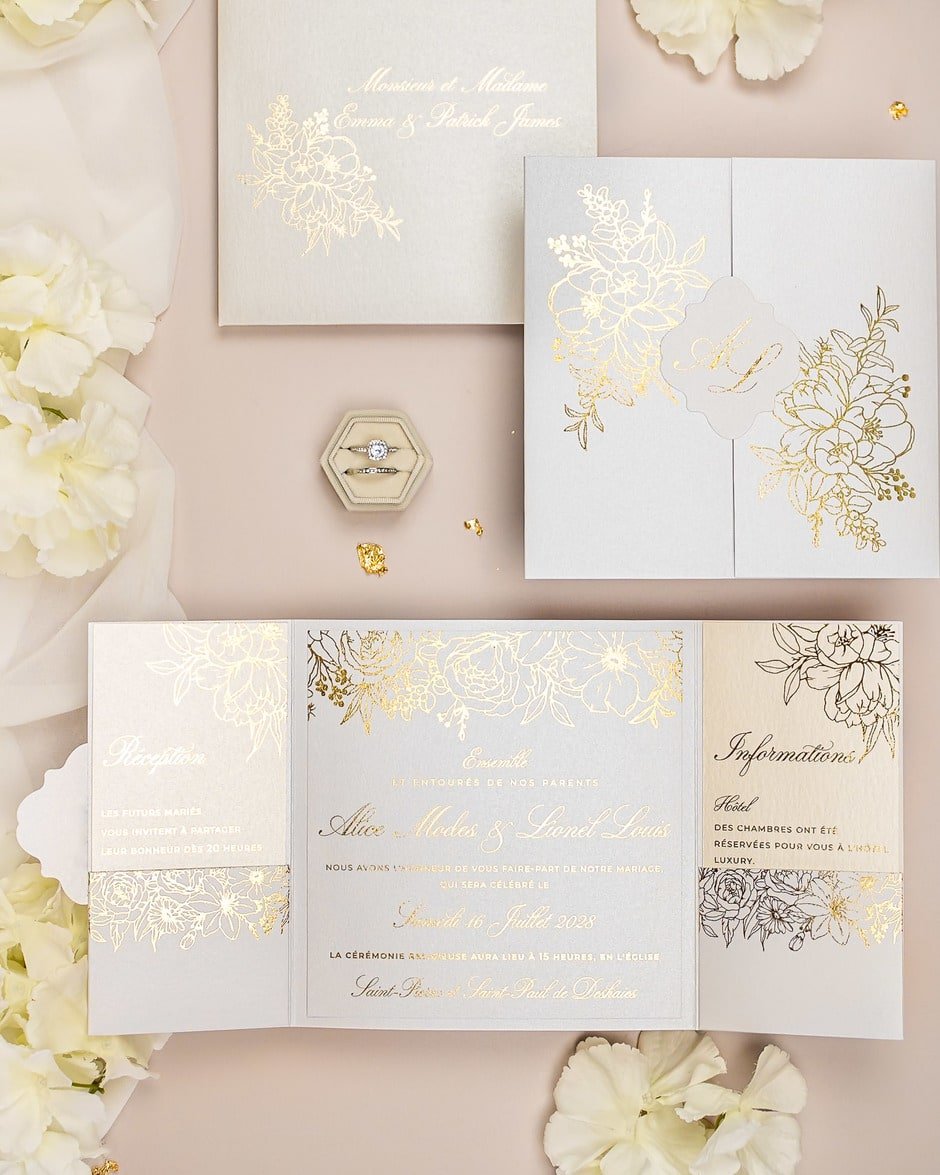 "Dona" - Faire-part de mariage chic, élégant et romantique avec dorure or - Wedding stationery - Création Luxe Carterie Studio