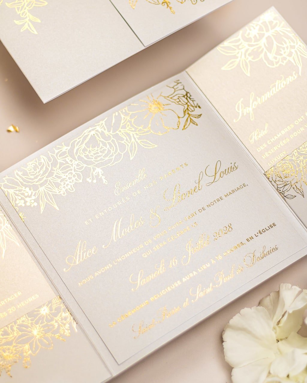 "Dona" - Faire-part de mariage chic, élégant et romantique avec dorure or - Wedding stationery - Création Luxe Carterie Studio