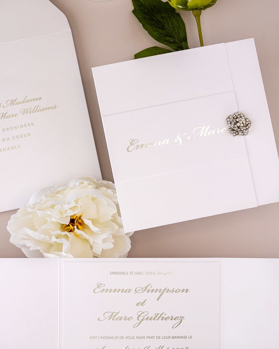 "Ellen" - Faire-part de mariage luxueux, chic et élégant avec dorure argent – Wedding stationery - Création Luxe Carterie Studio